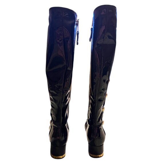 Tory Burch Madison Black Patent Leather Knee High Boots - Picture 4 of 10